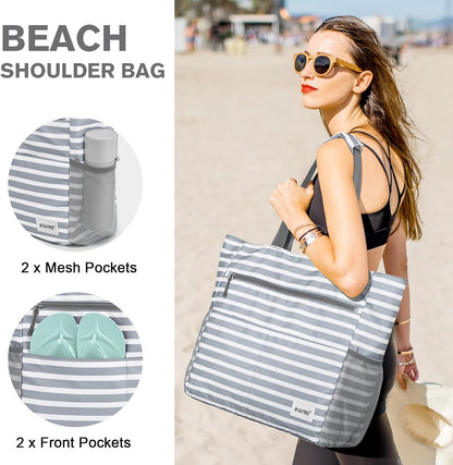 G4Free Beach Bag, Waterproof Sandproof Beach Tote Bag, Large Capacity Foldable for Women