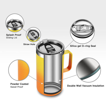 KXIAOCHEN 20oz Insulated Coffee Mug with Lid, Stainless Steel Coffee Cup, Double Wall Vacuum Coffee Tumbler with Handle, Premium Thermal Travel Coffee Mug (Mango Yellow)