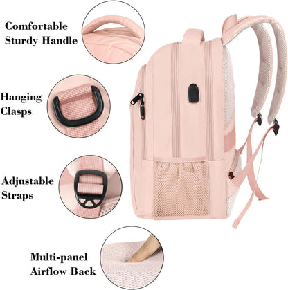 MATEIN 15.6 inch Laptop Backpack, Cute Slim Computer Travel Backpack with USB Port, Carry On Casual Daypack Bag Gifts for Women Teacher Nurse, Pink