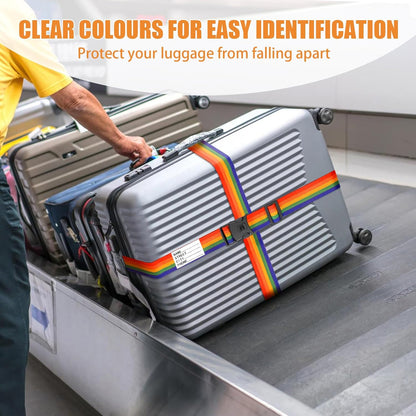 BILIONE Luggage Straps 88 inch Adjustable Suitcase Belt, Lockable Against Accidental Opening, Easy to Identify Travel Accessories, Add a Bag Connector(Rainbow Rainbow, 2)