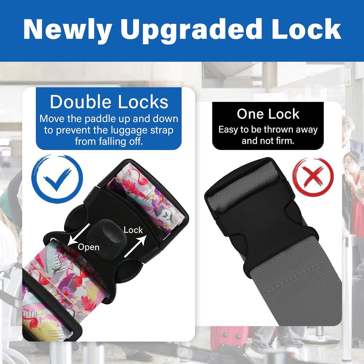 Luggage Straps for Suitcases, Travel Adjustable Belt with Quick Release Buckle, Heavy Duty Nylon Bag Packing Strap, Unique Bright Identifiers Business Travel Accessories (2 Pack) - Flamingo