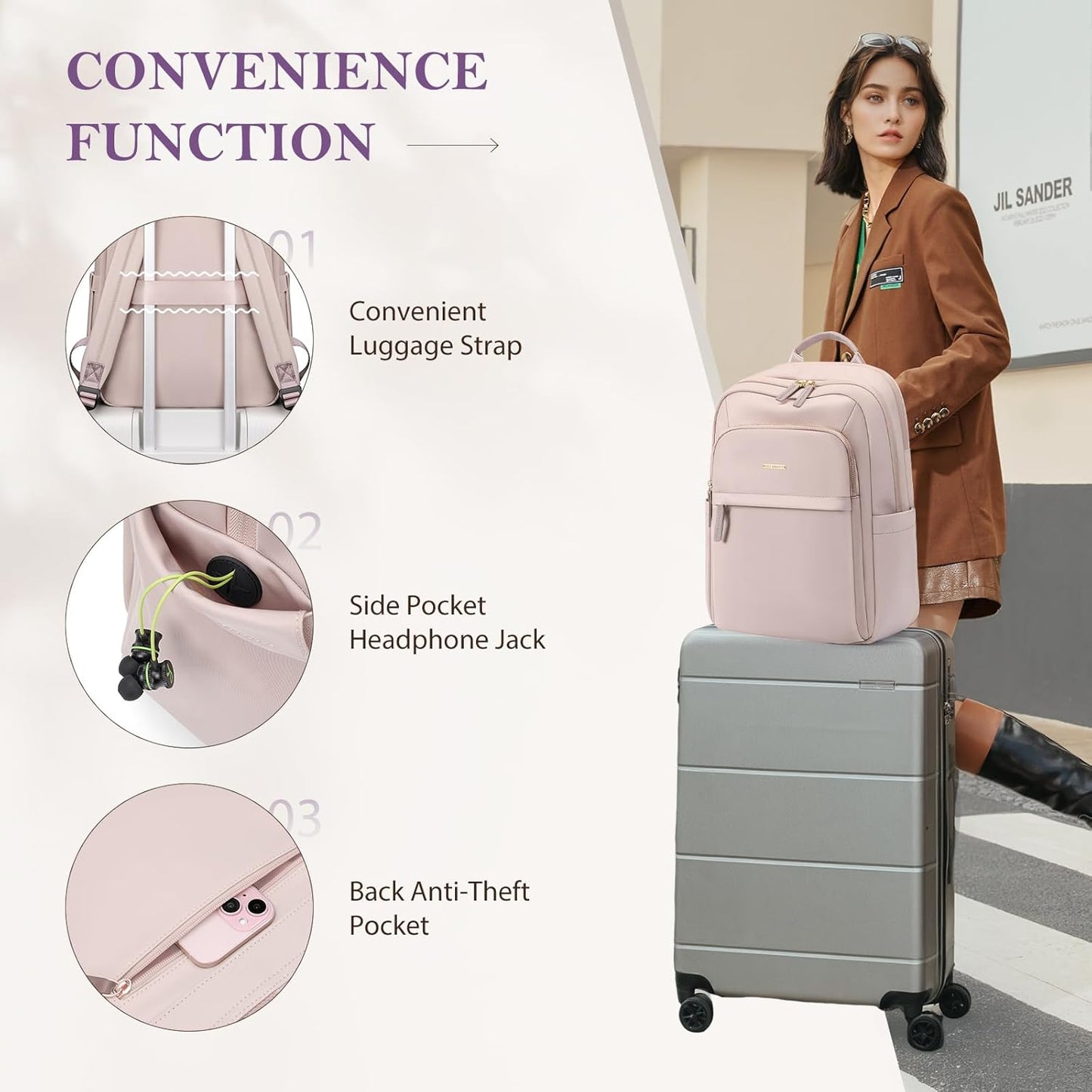 Travel Backpack for Women Personal Carry On Bag Business Weekender Hiking Multilayer Laptop Bag,16 Inch,Pink