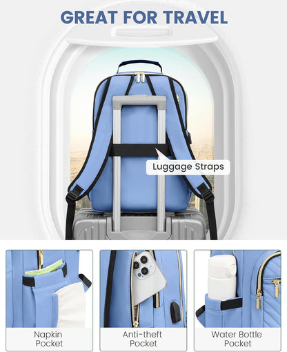 LOVEVOOK Laptop Backpack Purse for Women, Work Business Travel Computer Bags, College Nurse Backpack for Womens, Quilted Casual Daypack with USB Port, Fit 15.6 Inch Laptop, Blue