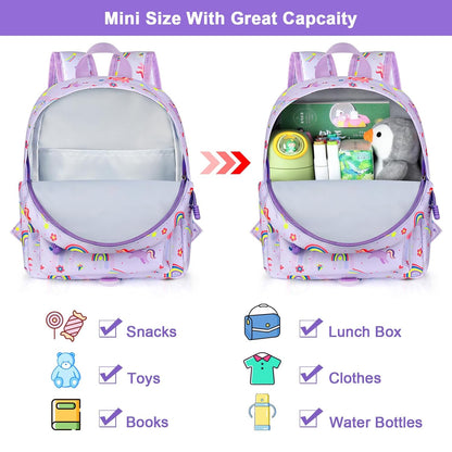 Accmor Toddler Backpack Leash, Cute Unicorn Baby Backpacks with Anti Lost Wrist Link, Mini Kids Backpack Leash Walking Harness for Outdoor Travel, Adorable Backpack Tether for Boys Girls 1-3 (Purple)