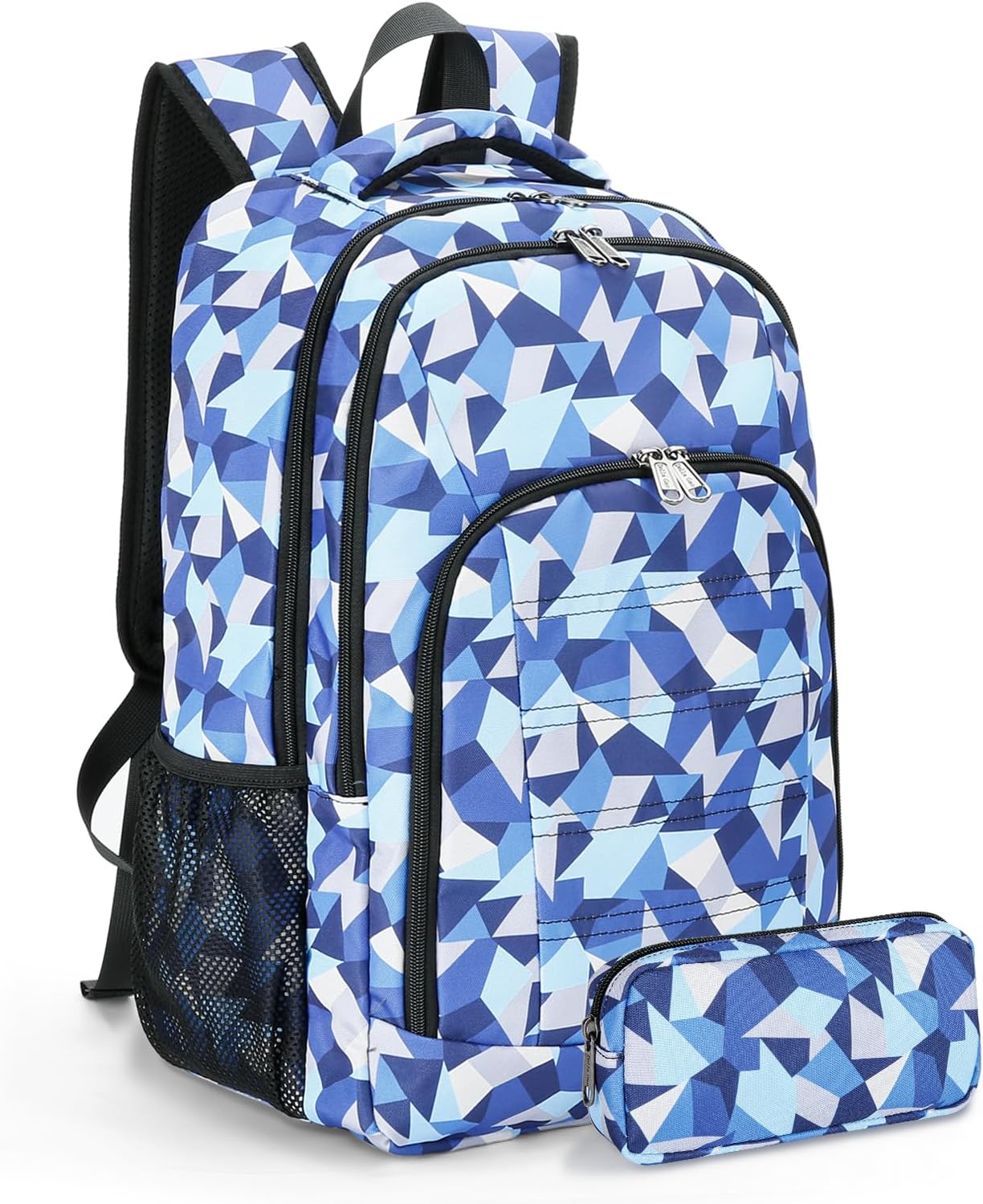 Della Gao College Laptop Backpack with Pencil Case, Digital Check Pattern Travel Backpack for Men, Waterproof Computer Back Pack for Travel, Business, Work, College (Blue-RH, 15.6 Inch)