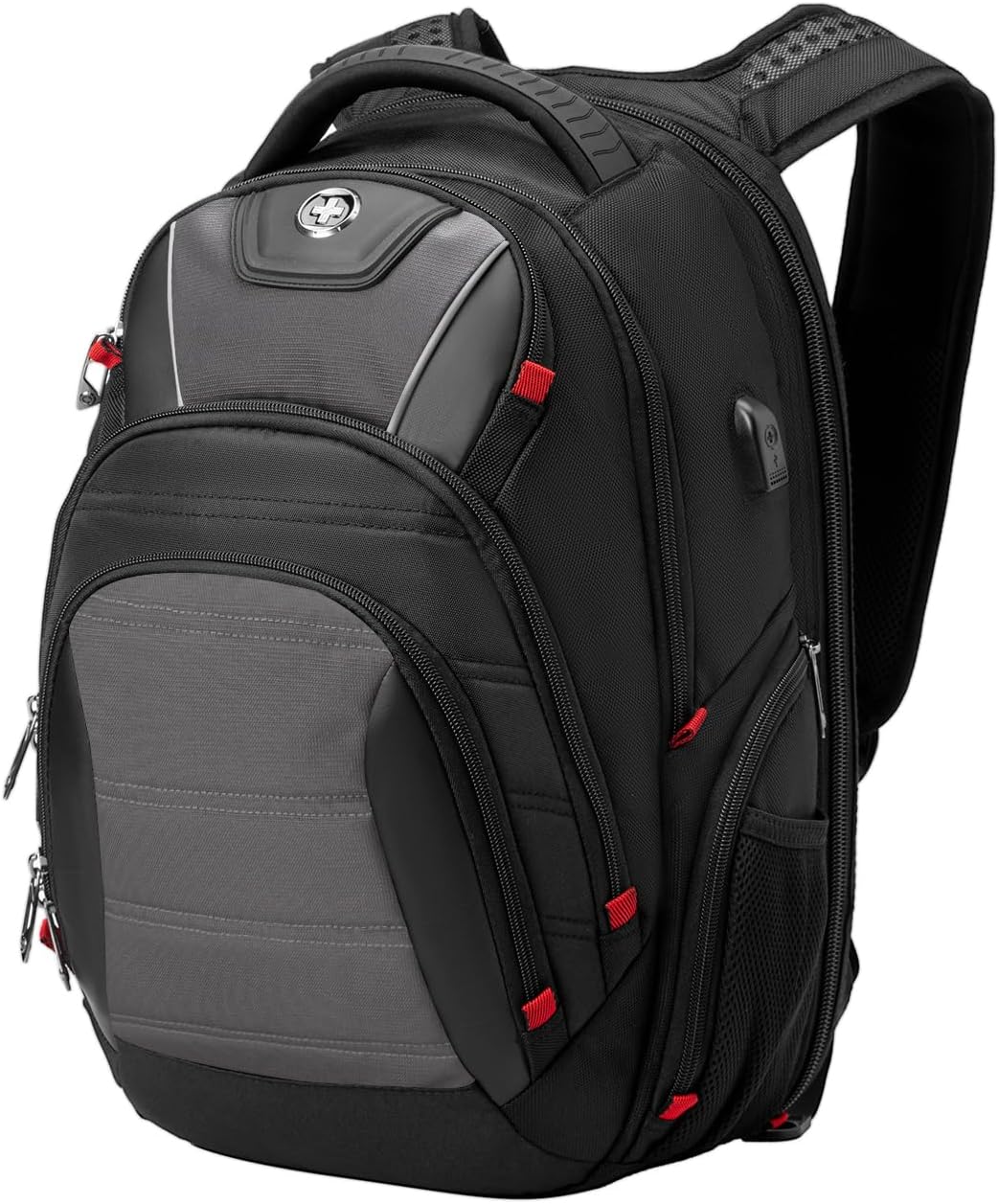 Swissdigital Design Men's Laptop Backpack for Man，Large Capacity Business Travel Backpack Black/Grey