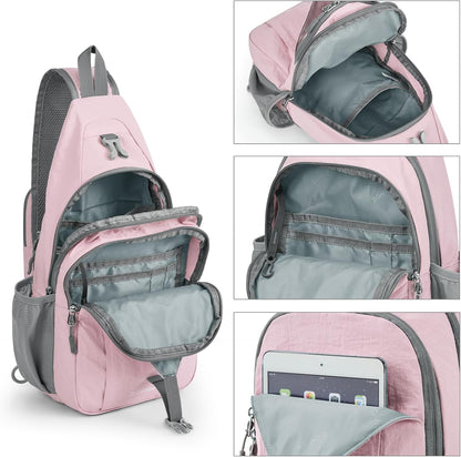 G4Free Sling Bag RFID Blocking Sling Backpack Crossbody Chest Bag Daypack for Hiking Travel (Pink)