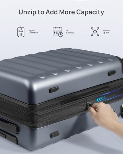 Carry on Luggage 22 X 14 X 9 Airline Approved, 20 Inch Luggage for 3-5 Days Travel, Double Spinner Wheels, 100% Hardshell PC, TSA Lock (00-Grey (Expandable), Carry-On 20-Inch)