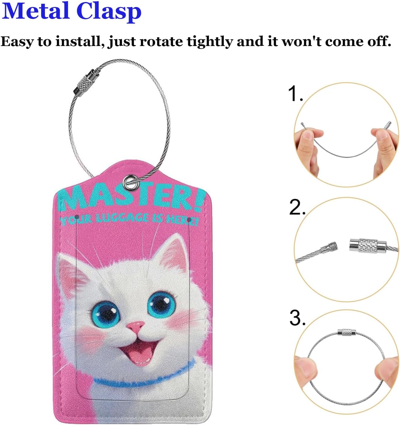 Fun Luggage Tags for Suitcases Leather Name Tag for Luggage Cute Travel Baggage Tags for Carnival Cruise Ships with Funny Patter 2pcs (Pink Cat)