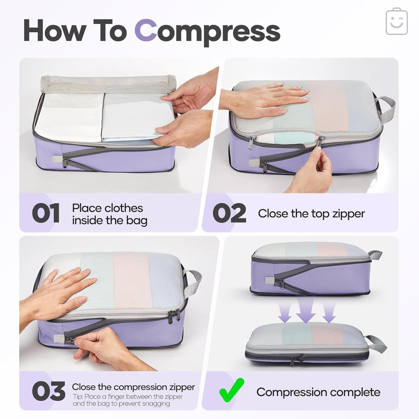 Veken 11 Set Compression Packing Cubes for Travel Essentials,Compressible Expandable Large Luggage Suitcase Organizer Bags for Clothing,Durable Space Saver Storage Bags with Toiletry Bags(Purple Gray)