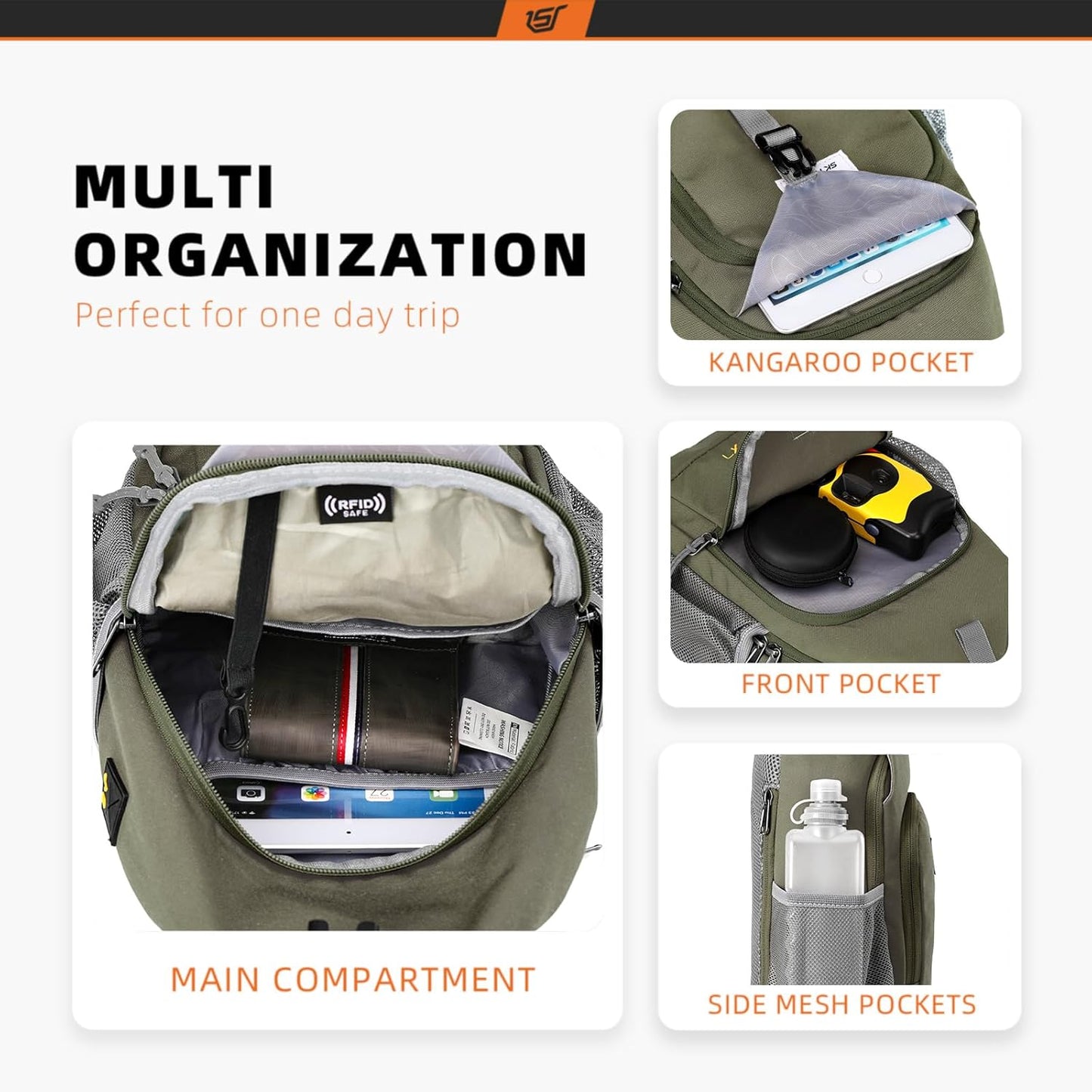 SKYSPER Sling Bag RFID Crossbody Sling Backpack Cross Body Shoulder Bag Travel Hiking Daypack for Women Men