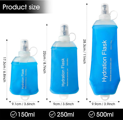 GYGYL Soft Flask, TPU Collapsible Soft Water Bottle for Hydration Pack, Running Vest, Leak-Proof Folding Water Bottle for Hiking Cycling Climbing Jogging-150ml Blue, 2pcs