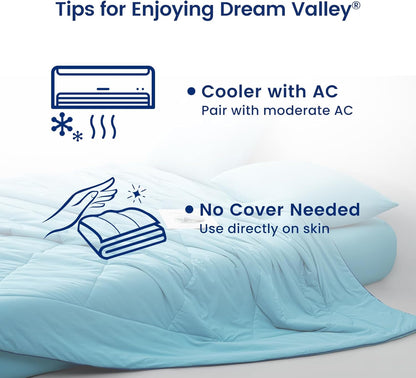 Dream Valley® Outlast® Deepsleep Cooling Comforter, Full/Queen Size, NASA-Grade Space Technology Cooling Blanket for Hot Sleepers Night Sweats, Q-Max > 0.45 Aerocool™ Breathable, Dream Blue, 90"x90"