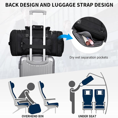 WITZMAN Duffle Bag for Men Nylon Large Gym Weekender Bag with Shoe Compartment Expandable Carry on Overnight Bag(B695 Black)