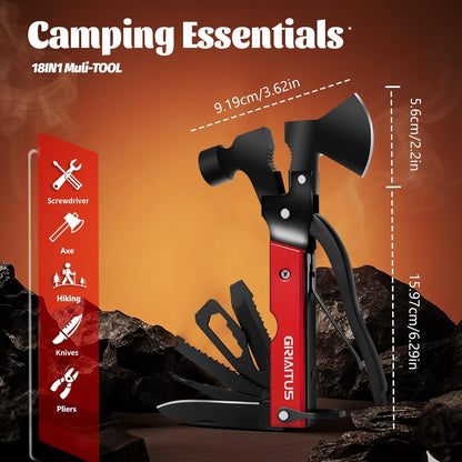 Multitool Camping Accessories Gifts for Men Survival Gear 18 in 1 Camping Multi Tool with Axe Hammer Saw Screwdrivers Pliers Bottle Opener Stocking Stuffers Gifts for Men Dad Him