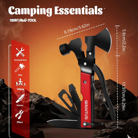 Multitool Camping Accessories Gifts for Men Survival Gear 18 in 1 Camping Multi Tool with Axe Hammer Saw Screwdrivers Pliers Bottle Opener Stocking Stuffers Gifts for Men Dad Him
