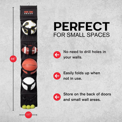 Hanging Sports Equipment Organizer | Multi-Purpose | Garage Sports Ball Storage | Storage for Basketball Football Volleyball Tennis Soccer Biking | Toy Storage | Includes Hook