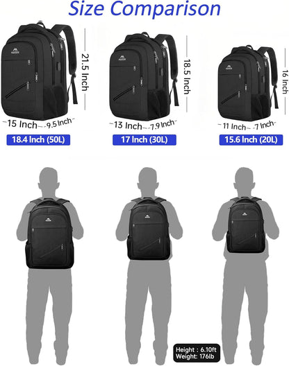 MATEIN 18.4 Inch Laptop School Backpack 50 L, Extra Large Anti Theft Carryon Backpack for Men Women TSA Approved, Work Business Bag with USB Port & Luggage Strap for Travel, Black