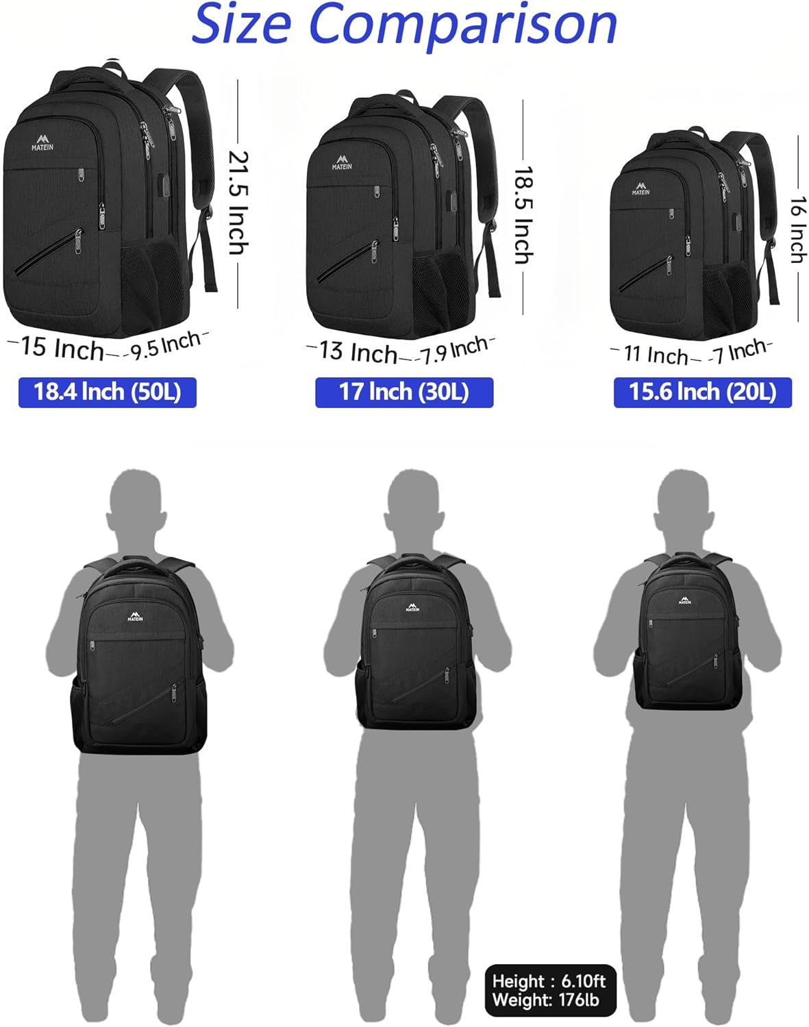 MATEIN 15.6 Inch College Backpack, 20 L Airline Approved Laptop Computer Backpack with Multiple Organization Pockets, Water Resistant Personal Item Casual backpack for Men Women, Black