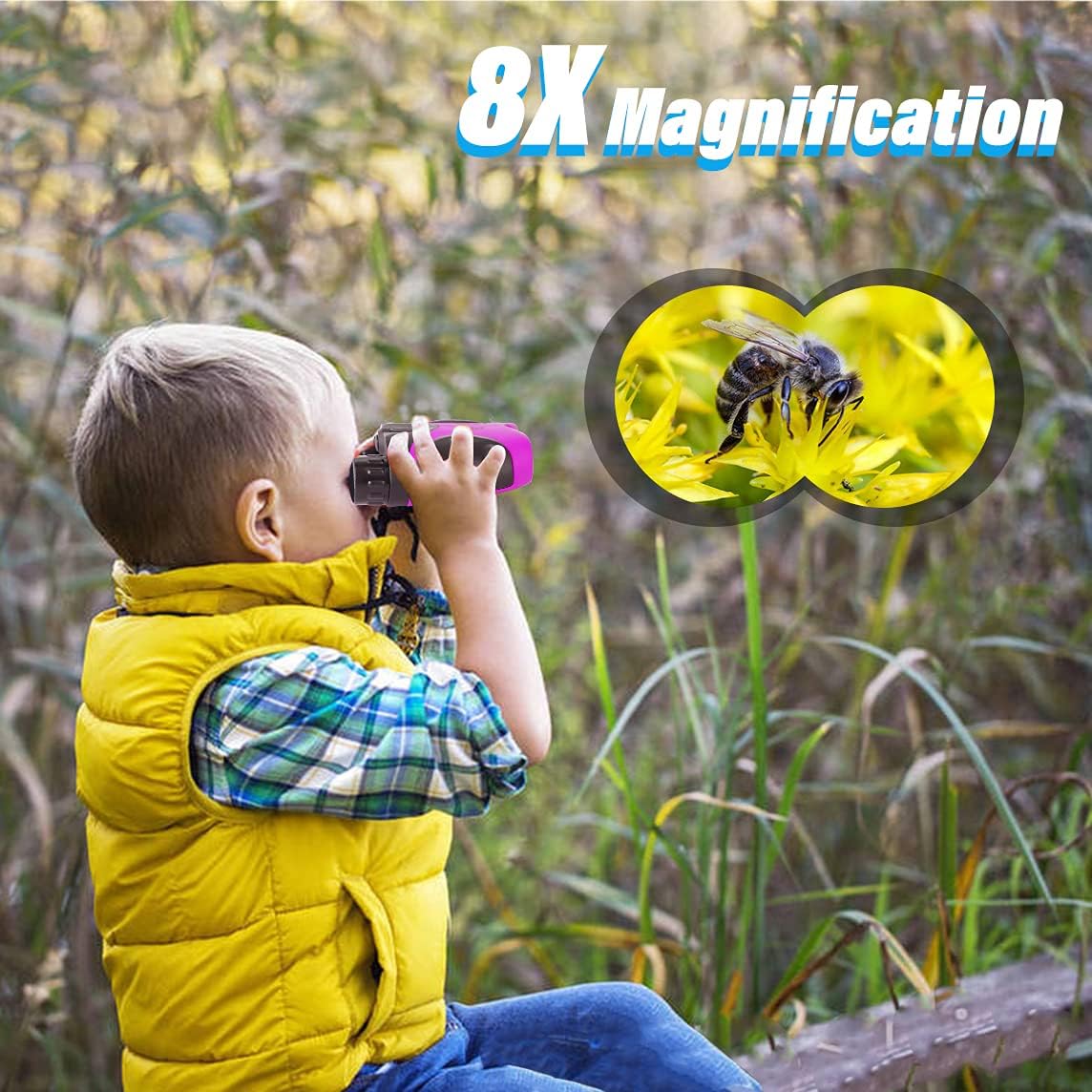 VNVDFLM Binoculars Toys for Children,Birthday Gifts for 4-9 Years Old Boys for Outdoor Play,5-12 Years Old Girls Presents,Best Gift for Kids Hunting,Learning (Pink)