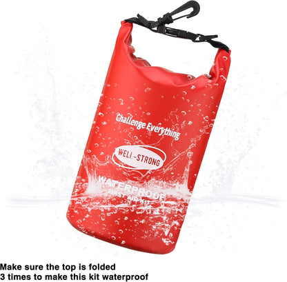 Emergency First Aid Kit for Boating & Marine Safety Waterproof Medical Supplies with Roll Top Design for Fishing, Kayaking Red