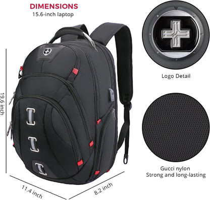Swissdigital Design Travel Laptop Backpack, College Backpack For men with USB Charging Port Smart Bag with RFID Fits 15.6 Inch Notebook | PIXEL