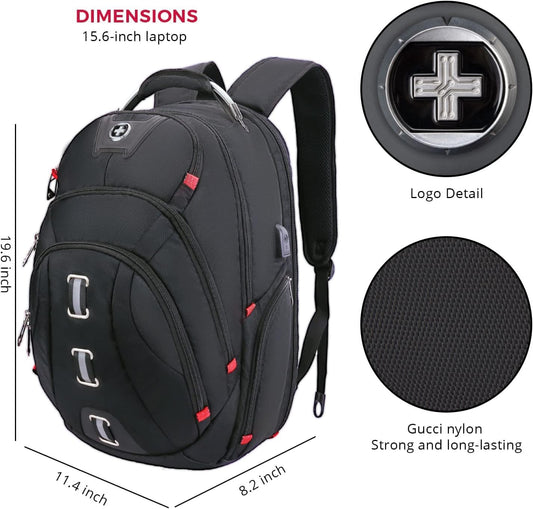 Swissdigital Design Travel Laptop Backpack, College Backpack For men with USB Charging Port Smart Bag with RFID Fits 15.6 Inch Notebook | PIXEL
