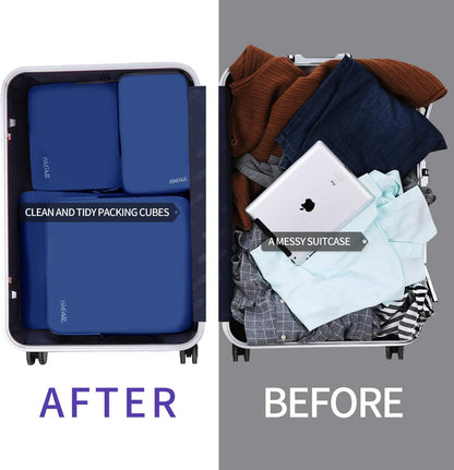BAGAIL 4 Set/6 Set/8 Set Compression Packing Cubes Travel Accessories Expandable Packing Organizers (Cloth Pattern, 4-Navy)