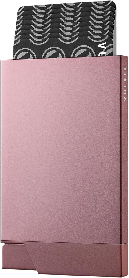 VULKIT Pop up Card Holder Minimalist Credit Card Holder RFID Blocking Slim Metal Card Case for Men or Women(Rose Gold)