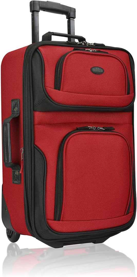 U.S. Traveler Lightweight Rolling 20" Carry On Luggage Softside Suitcase, Red, 2 Wheel Single
