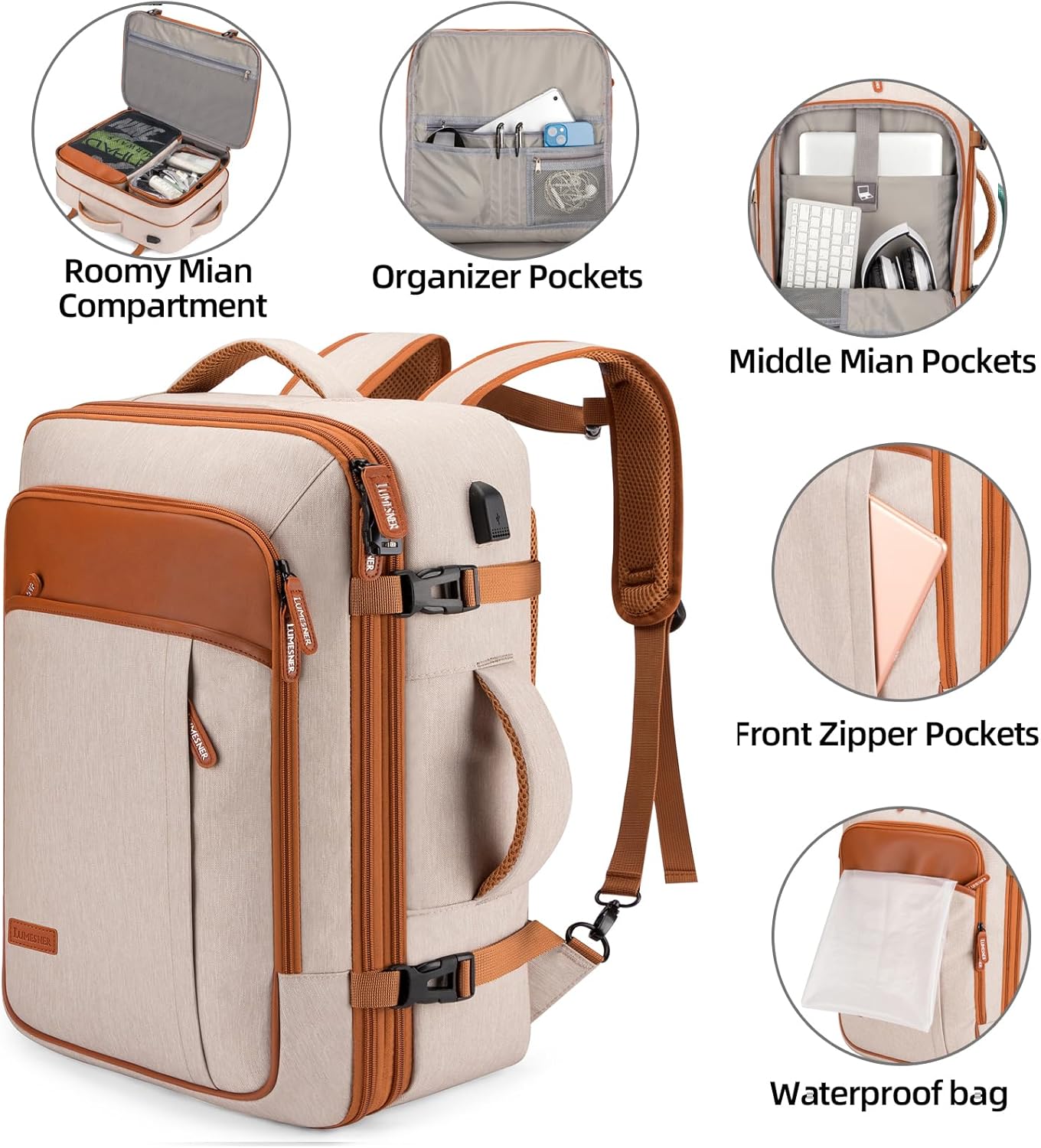 Travel Laptop Backpack,42L Carry on Luggage, Flight Approved Expandable Backpack,Business Anti Theft Weekender Bags for Women Men, Water Resistant Expandable Backpacks With 4 Packing Cubes