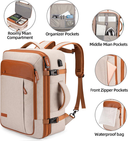 Travel Laptop Backpack,42L Carry on Luggage, Flight Approved Expandable Backpack,Business Anti Theft Weekender Bags for Women Men, Water Resistant Expandable Backpacks With 4 Packing Cubes