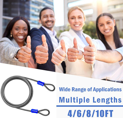 1/2Inch Heavy-Duty Security Cable Lock with Loops 4FT/6FT/8FT/10FT Bike Lock Cable Steel Cable Chain Locks for Outside