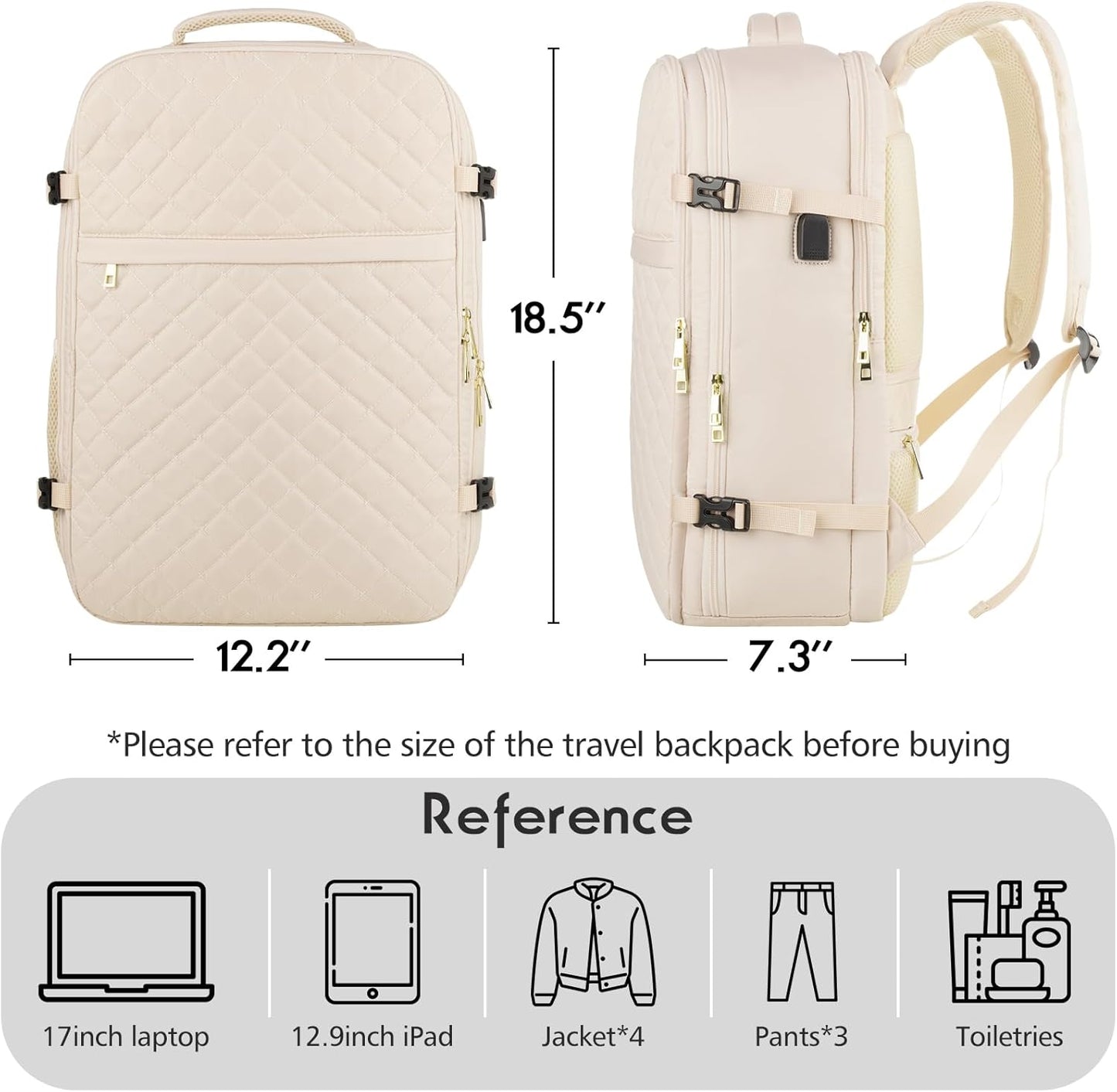 MOMUVO Large Travel Backpack Women, Flight Approved Carry On Backpack, Water Resistant Anti-Theft Large Casual Daypack Fit 17 Inch Laptop with USB Charging Port, Beige