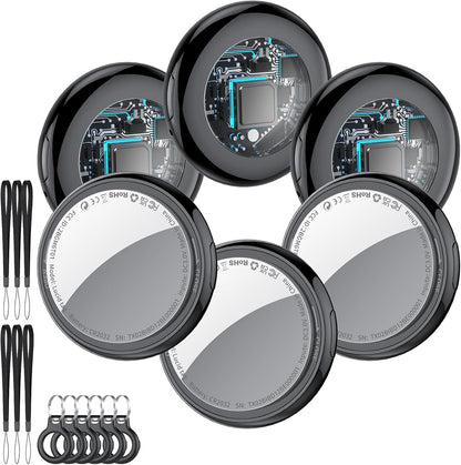 2025 New [Apple MFi Certified] (iOS Only) Air Tracker Tags-6 Pack, Bluetooth Tracker for Apple Find My, Replaceable Battery, Key Finder and Item Locator Smart Tag for Keys, Bags, Luggage, Pets, Black