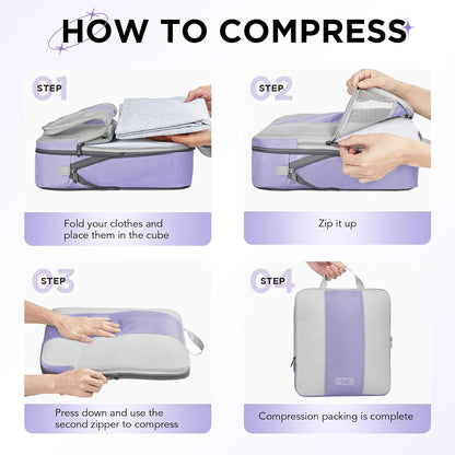 10 Set Compression Packing Cubes for Travel Essentials,Compressible Expandable Packing Cubes for Suitcase,OlarHike Luggage Organizer Bags for Travel,Handy Helper for Organizing Clothes(Purple Gray)