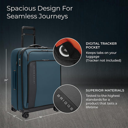 Briggs & Riley 26" Medium Expandable Spinner - Checked Luggage for Travel, Suitcases with Wheels, Softside Rolling Bag for Men & Women - ZDX Collection, Ocean