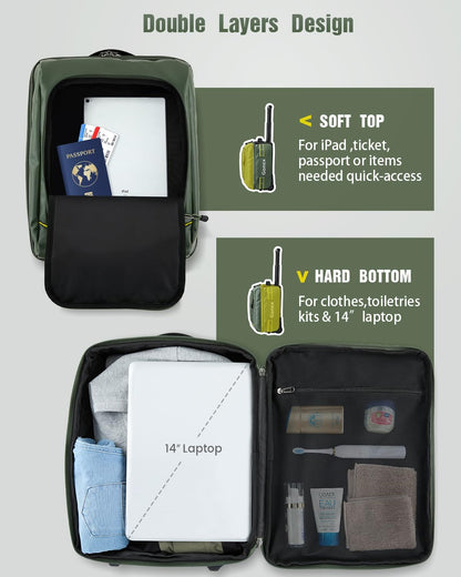 Gonex Waterproof Underseat Carry on Luggage with Wheels, 16 inch PVC Small Wheeled Travel Luggage for Airline, Rolling Overnight Weekender Suitcase for Men Women 30L, Olive Green