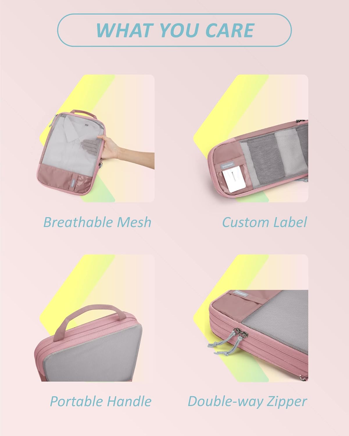 BAGSMART 6 Set Compression Packing Cubes - Lightweight Travel Essentials, Durable Luggage Organizer