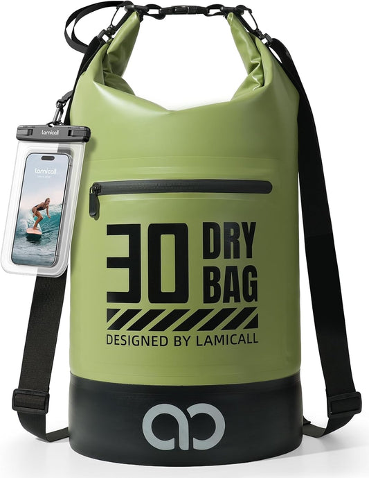 Lamicall Dry Bag Waterproof Backpack - [Zippered Pocket] 5L/10L/20L/30L/40L Roll Top Waterproof Bag with Water Proof Phone Pouch, Floatable Drybag for Swimming, Boating, Kayaking, Camping, Beach