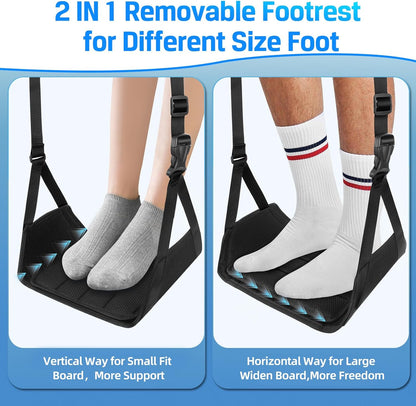 Airplane Foot Hammock for Plane Travel Essentials, Airplane Foot Rest with 2 in 1 Removable Support Pad, Adjustable Foot Hammock with Thicken Memory Foam, Foot Rest for Plane Travel Foot Leg Rest