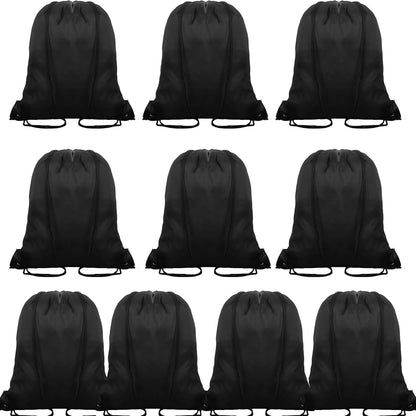10Pcs Black Drawstring Backpack Bags Sack Pack Cinch Tote Sport Bulk Storage Polyester Bag for Gym Traveling