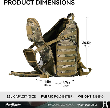 52L Tactical Backpack Military Molle Assault Pack - 3 Day Bugout Survival Rucksack, Hydration Compatible,Camo