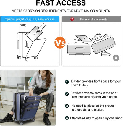 KROSER Hardside Expandable Carry On Luggage 22x14x9 Airline Approved With Front Business Pockets, 20 Inch Suitcases with Wheels, Carry on Suitcase with TSA Lock & USB Port, Navy