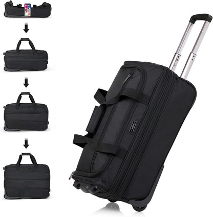 Hanke Expandable Carry On Luggage Suitcases with Wheels Foldable Duffle Bag for Travel Carry On suitcase Weekend Bag for Women Men（Black）