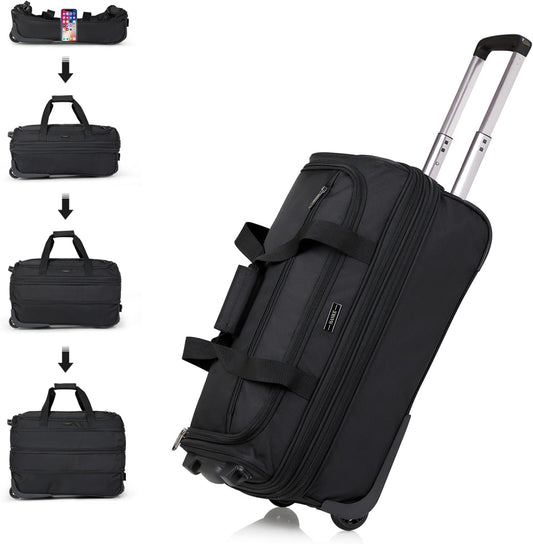 Hanke Expandable Carry On Luggage Suitcases with Wheels Foldable Duffle Bag for Travel Carry On suitcase Weekend Bag for Women Men（Black）