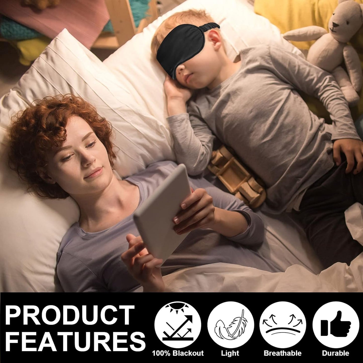 2Pack Silk Sleep Mask,Eye Mask for Sleeping,Elastic Blackout Eye Mask & Blindfold for Full Night's Sleep,Travel and Nap(Black)