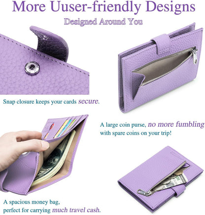 Slim Passport Wallet for Women – RFID Blocking Passport Holder for Travel with Card Slots, Coin Pocket & SIM Slot – Stylish Genuine Leather Travel Organizer – (Lavender)