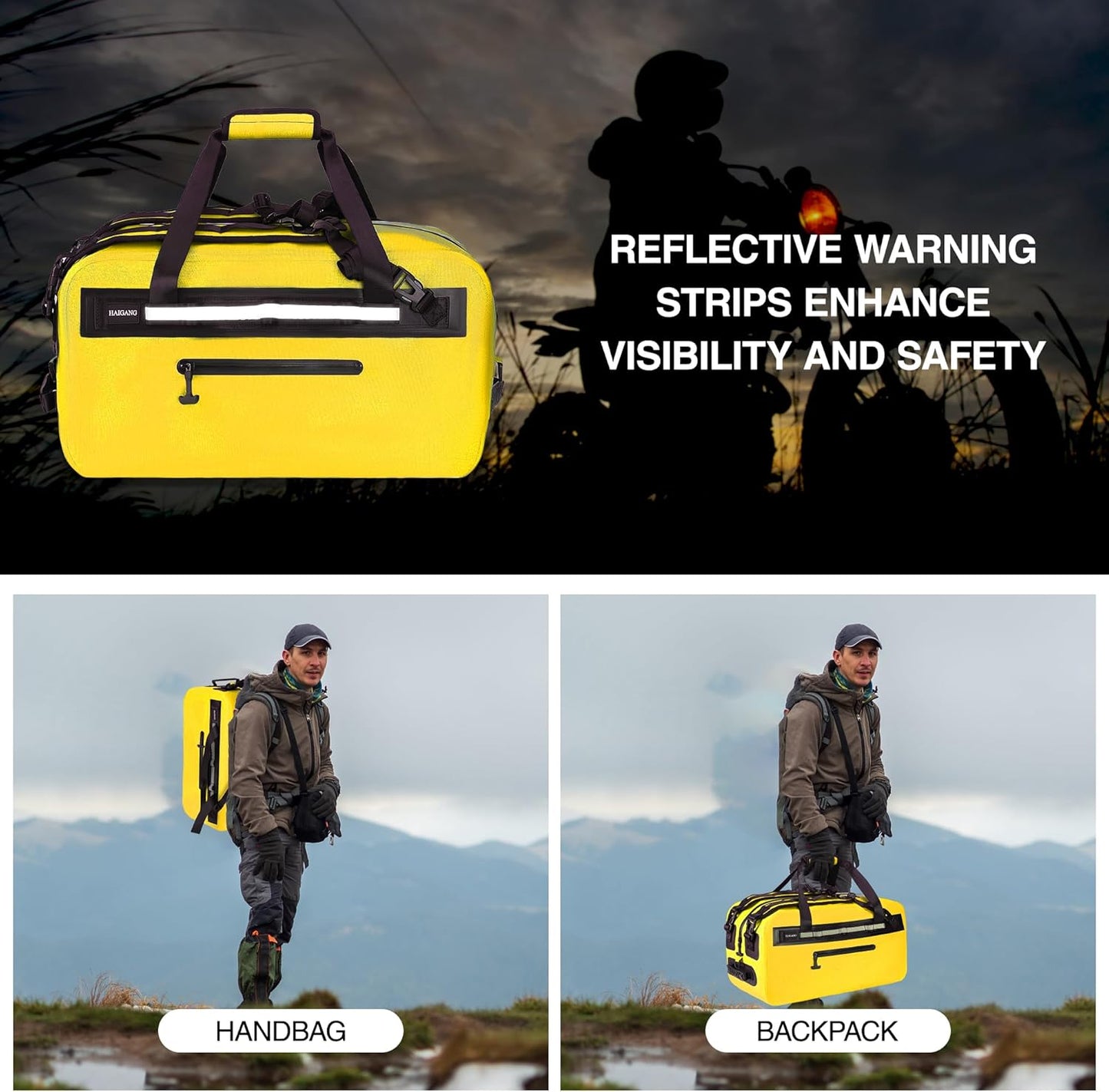 50L Waterproof Dry Duffle Bag Dry Backpack 840D TPU Heavy Duty Dry Bag,Rubber Airtight Zipper, for Kayaking,Boating,Motorcycling,Camping,Rafting,Surfing, Swimming,Fishing,Yellow