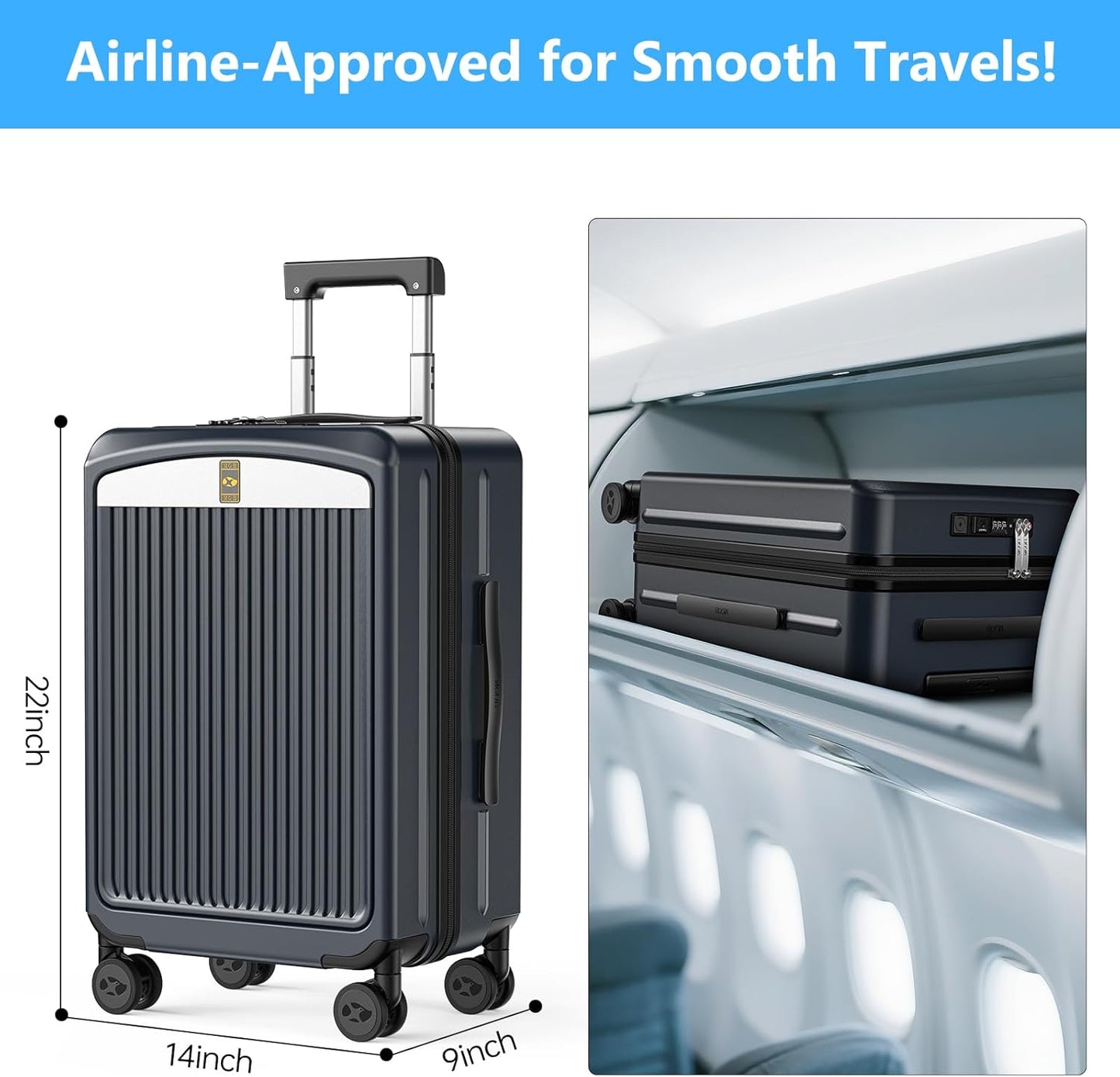 MGB Carry on Luggage 22 X 14 X 9 Airline Approved Suitcase with Wheels,20 Inch Travel Suitcase Lightweight with Spinner wheels And Hard Luggage Airline Approved with TSA Lock Carry on